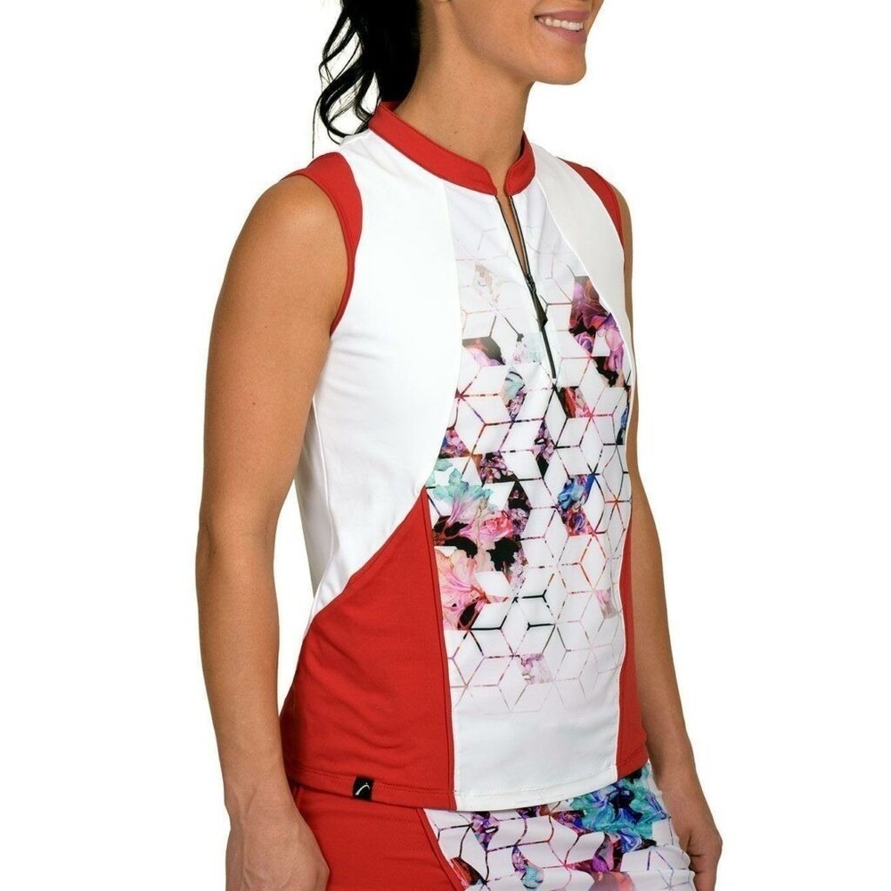 SwingDish Ivy Bloom Print Sleeveless Golf Top Polo BT003-2  XS